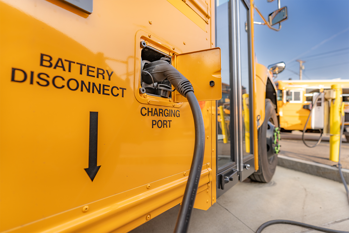 Picture of electric School bus charging